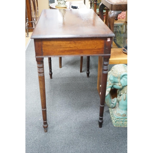 1148 - A Regency mahogany two drawer side table with moulded edge on turned legs, width 95cm, depth 51cm, h... 