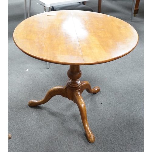 1153 - A Victorian circular satin birch tilt top tea table with bird cage action, diameter 84cm, height 70c... 