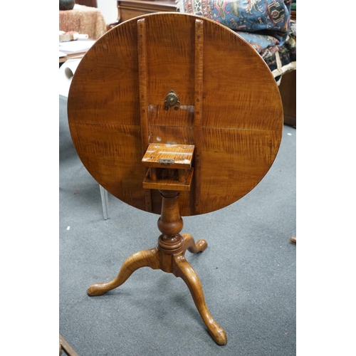 1153 - A Victorian circular satin birch tilt top tea table with bird cage action, diameter 84cm, height 70c... 