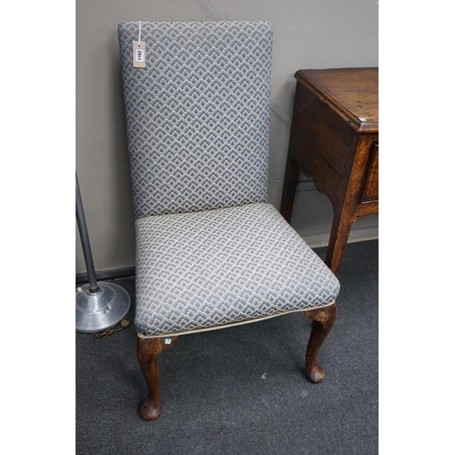 1162 - A George I walnut and upholstered dining chair on cabriole legs, height 100cm