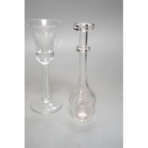 1252 - Three opaque or airtwist stem drinking glasses together with a Toddy lifter - 18cm high