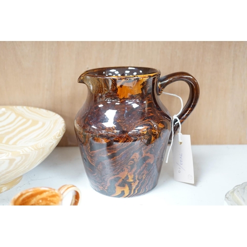 1254 - A Victorian solid agate ware pottery jug, a similar bowl and pair of miniature jugs, an unusual Doul... 