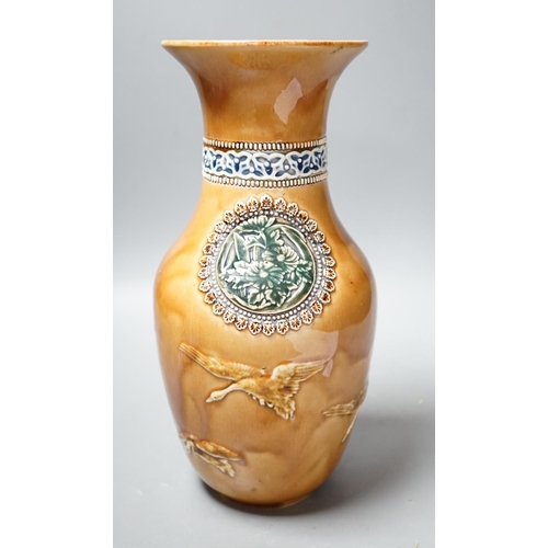 1257 - A Doulton Lambeth Aesthetic period stoneware vase, c.1885, decorated with Japanese cartouches and cr... 