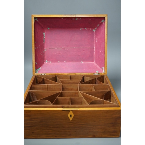 1258 - A 19th century partridge-wood and coromandel banded sewing box, together with a French parquetry kin... 