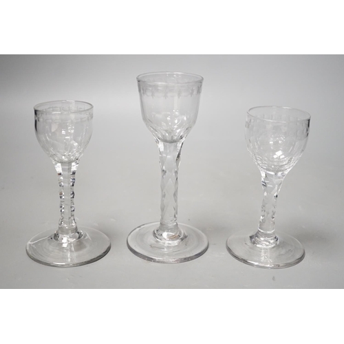 1259 - Three George III facet stem OXO drinking glasses, tallest 15cms high