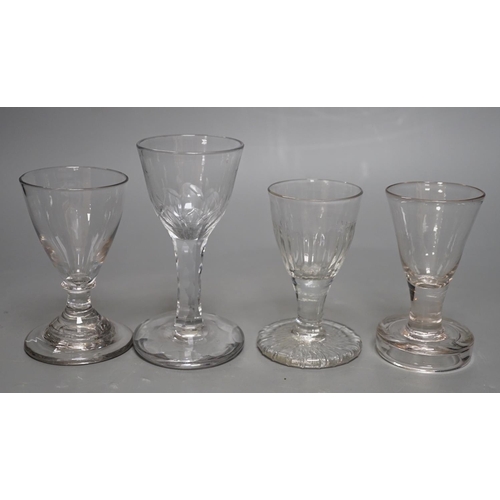 1262 - Four 18th and 19th century assorted toasting glasses, tallest 12cms high