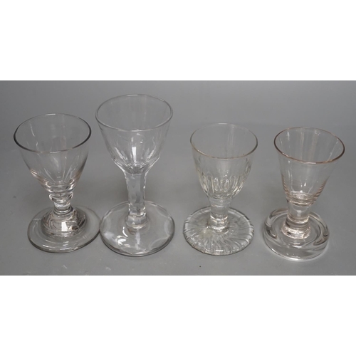 1262 - Four 18th and 19th century assorted toasting glasses, tallest 12cms high