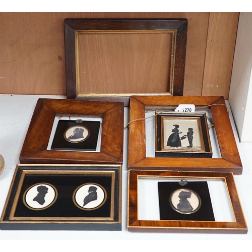 1270 - Four framed sets 19th century silhouettes, one with two silhouettes, together with four separate fra... 