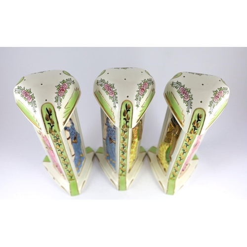 1274 - Three Limoges for Maison Duchaussy Art Deco ceramic 'Three Continents' perfume burners, 42cms high o... 