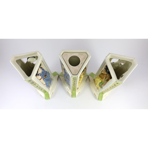 1274 - Three Limoges for Maison Duchaussy Art Deco ceramic 'Three Continents' perfume burners, 42cms high o... 