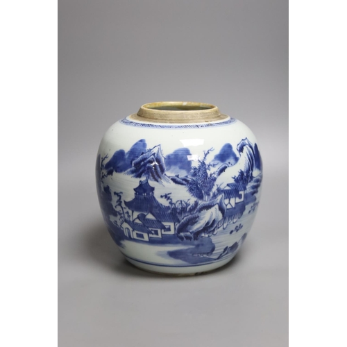 1285 - An 18th century Chinese blue and white jar, height 22cm