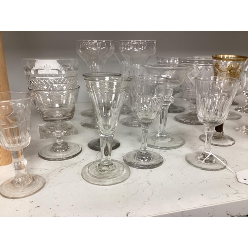 1292 - A  quantity of assorted  18th / 19th century and later clear drinking glasses including a damaged Ja... 