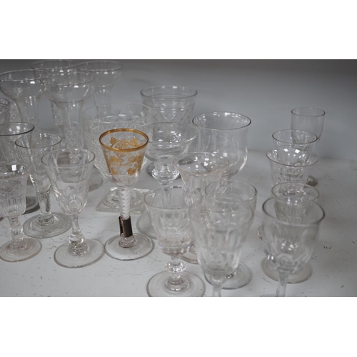 1292 - A  quantity of assorted  18th / 19th century and later clear drinking glasses including a damaged Ja... 