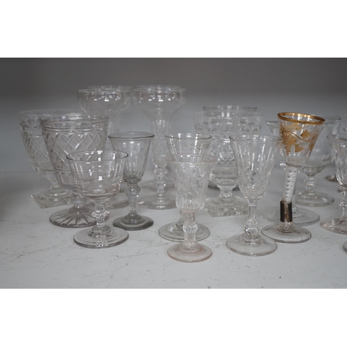 1292 - A  quantity of assorted  18th / 19th century and later clear drinking glasses including a damaged Ja... 