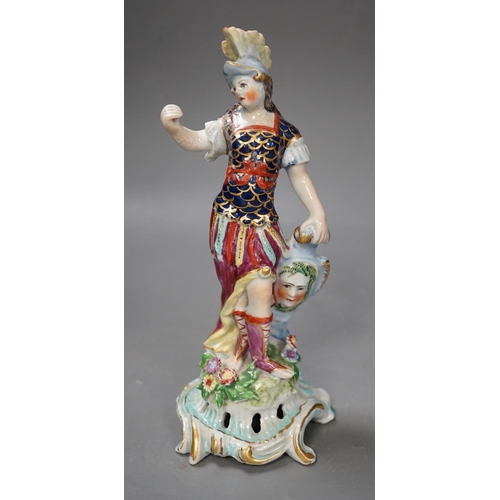 1299 - An 18th century Bow porcelain figure of Minerva, iron red dagger and anchor mark, 21cm tall