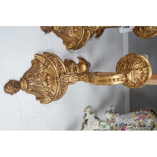 1306 - A pair of giltwood decorative single branch wall sconces - approx 50cm long