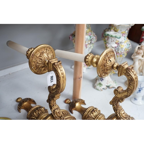 1306 - A pair of giltwood decorative single branch wall sconces - approx 50cm long