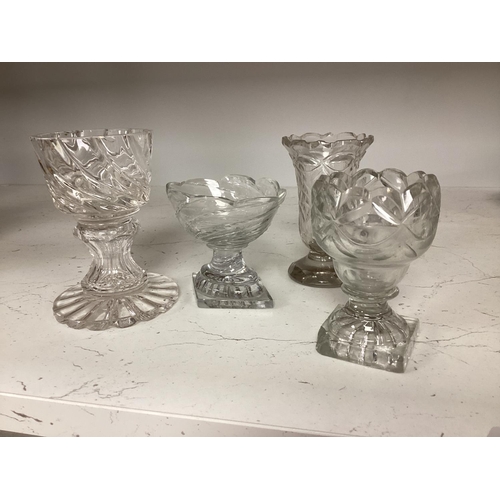 1309 - A set of twelve Victorian square base cut glass salts and four other 19th century clear glass salts.... 