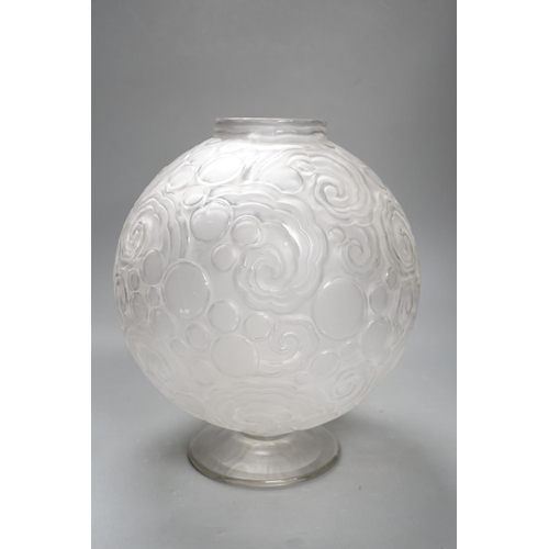 1380 - A Sabino etched glass globular vase / table lamp, signed Sabino, France, stem glued, cracked, Height... 