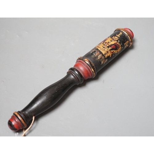 1492 - A Victorian turned and painted wood tipstaff, 26cms long