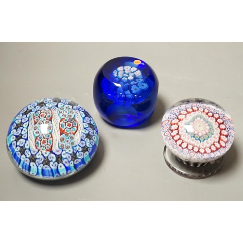 1497 - Three millefiori glass paperweights, largest 8cm diameter