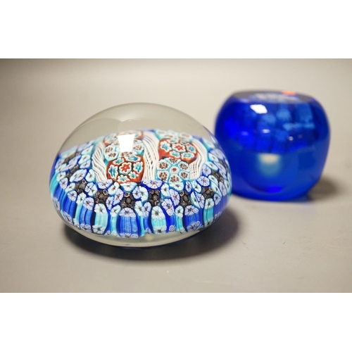 1497 - Three millefiori glass paperweights, largest 8cm diameter