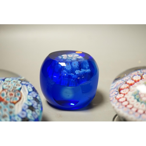 1497 - Three millefiori glass paperweights, largest 8cm diameter