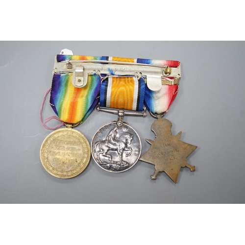 1498 - A WWI Mons star (with bar) trio to 3885 PTE. T. BRADY IR. GDS.