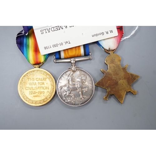 1502 - A WWI Mons star trio to 6958 PTE. W. H. EVANS WILTS R.