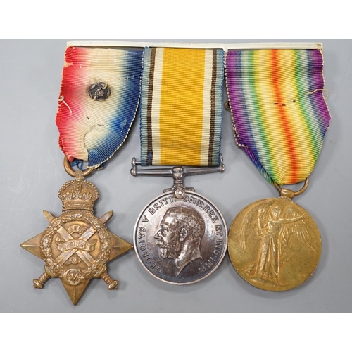 1503 - A WWI Mons star (with rosette) trio to 639 PTE. J.E. ROBINSON 1/NORTH . D.FUS