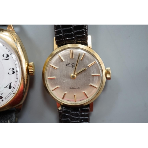 1889 - A gentleman's 1930's 9ct gold manual wind wrist watch, with Arabic dial and subsidiary seconds, toge... 