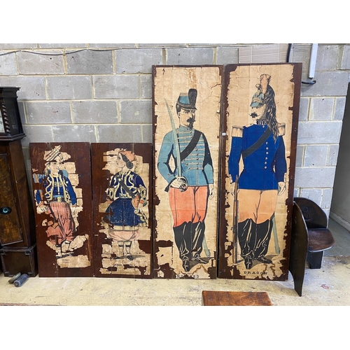 125 - A set of four vintage French printed panels, largest width 66cm, height 214cm