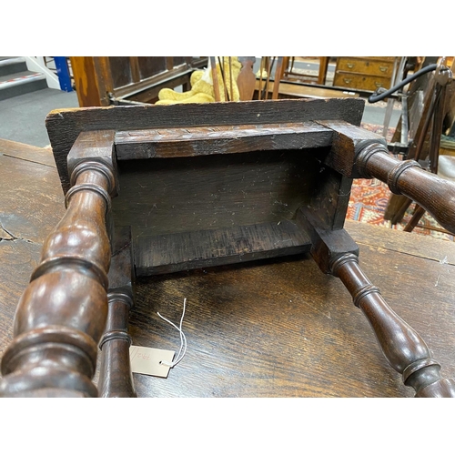 141 - A 17th century style oak joint stool, width 45cm, depth 26cm, height 50cm