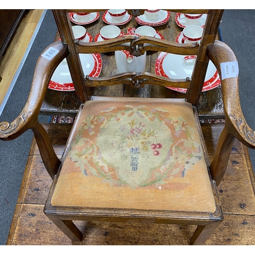 145 - A George III style child's ladderback elbow chair, width 45cm, depth 32cm, height 65cm