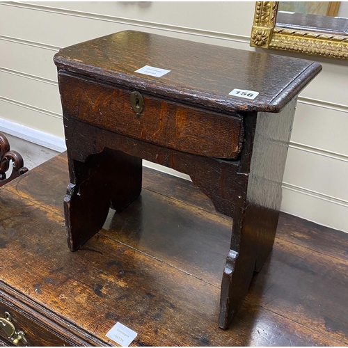 156 - An 18th century oak stool, fitted drawer, width 38cm, depth 24cm, height 38cm