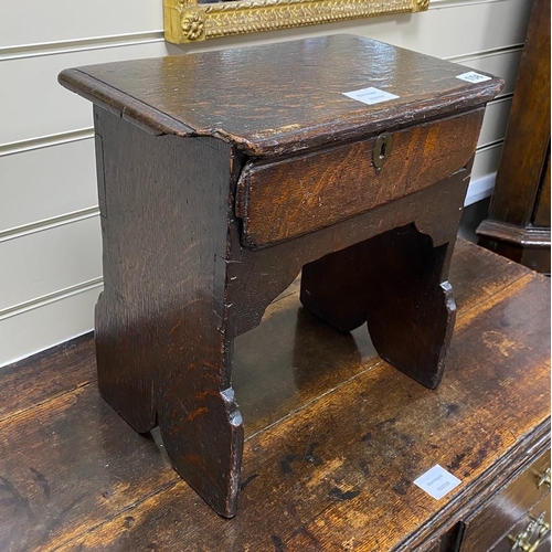 156 - An 18th century oak stool, fitted drawer, width 38cm, depth 24cm, height 38cm