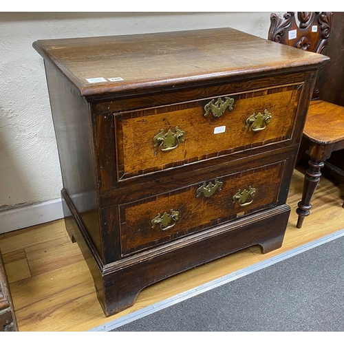 160 - A late 18th century oak and mahogany banded chest of two drawers, width 76cm, depth 49cm, height 75c... 