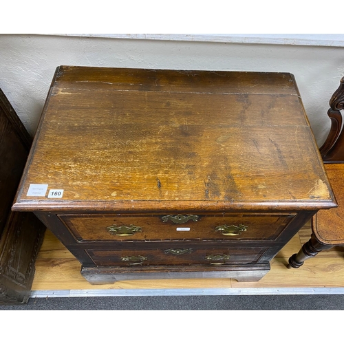 160 - A late 18th century oak and mahogany banded chest of two drawers, width 76cm, depth 49cm, height 75c... 