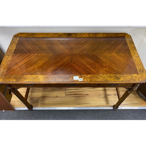 163 - A George III style mahogany three drawer side table, width 120cm, depth 60cm, height 78cm