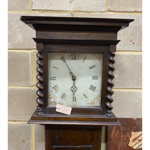 173 - An early 19th century 30 hour longcase clock, later oak cased, height 192cm