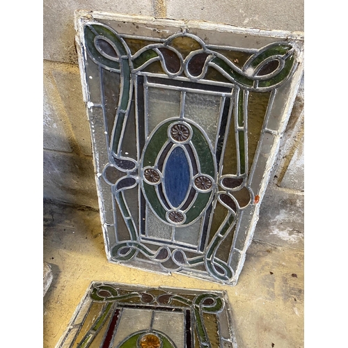 183 - Four rectangular stained glass panels, each width 33cm, height 53cm