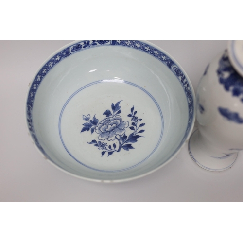 250 - A Chinese blue and white bowl and a similar vase, both Qianlong period, vase 28cm tall