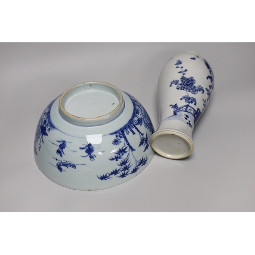 250 - A Chinese blue and white bowl and a similar vase, both Qianlong period, vase 28cm tall