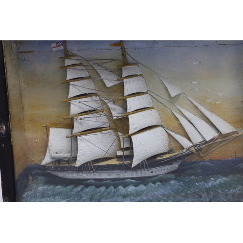 275 - A painted half ship diorama, in glazed frame, 22x29cm