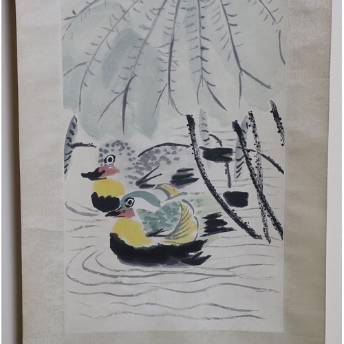 277 - After Qi Baishi (1863-1957), Mandarin ducks, printed scroll, published by Tianjin Arts & Crafts Expo... 