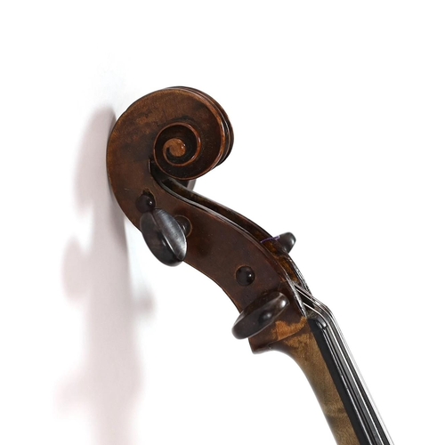 287 - A 19th century violin attributed to Klotz school, unlabelled, the back and sides with medium curl, r... 