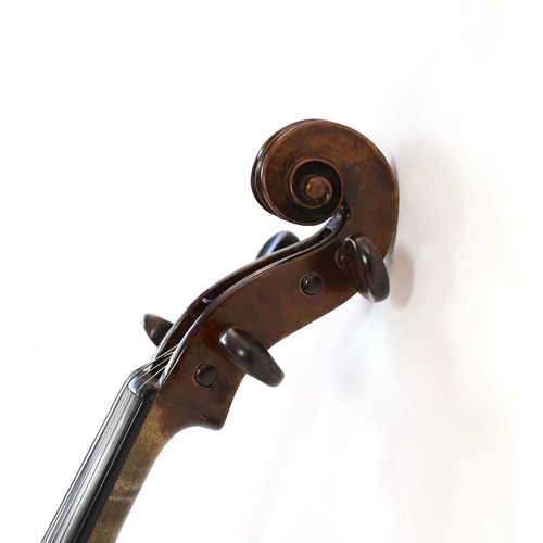 287 - A 19th century violin attributed to Klotz school, unlabelled, the back and sides with medium curl, r... 