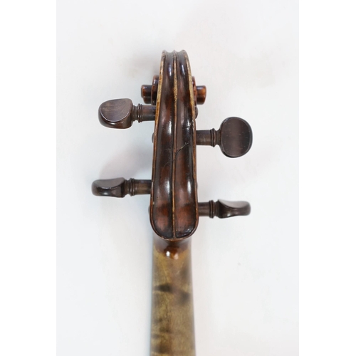 287 - A 19th century violin attributed to Klotz school, unlabelled, the back and sides with medium curl, r... 