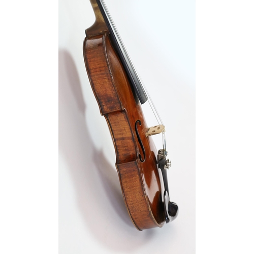 287 - A 19th century violin attributed to Klotz school, unlabelled, the back and sides with medium curl, r... 