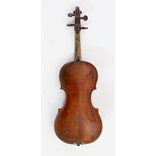 287 - A 19th century violin attributed to Klotz school, unlabelled, the back and sides with medium curl, r... 